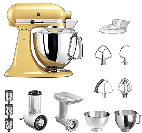 KitchenAid Küchenmaschine Artisan 5KSM175 STARTER PAKET inkl. Gemüseschneider Fleischwolf und Standardzubehör Dein Einstieg in die KitchenAid Welt (Pastellgelb)