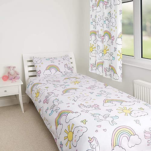 Zappi Co Unicorn Toddler Bed Duvet Cover Set Includes Duvet Cover (150x120 cm) and Pillowcase (42 x 62 cm) - Perfect for Girls' Beds Fairy Castle Design