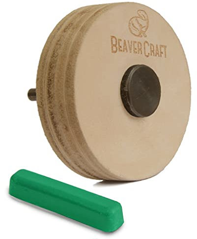 BeaverCraft PW1 Lederabziehscheibe Schleifscheibe Abziehscheibe 75mm Honen Scheibe Leder-Polierscheibe Scheibe zum Schärfen der Messer Abziehscheibe-Set Schwabbelscheibe Leder-Schwabbelscheibe