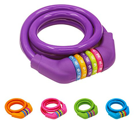 GOLDPOOL Kinder-Fahrrad-Kabel-Schloss,Bunt, Hohe Sicherheit 5 Stelliges Kabelschloss, 110 cm lang, Lila