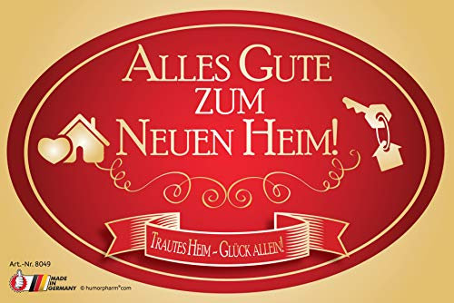 „Alles Gute zum neuen Heim“ Aufkleber Flaschenetikett Etikett zur Einweihung zum Umzug oder Richtfest für Sektflaschen und Weinflaschen oval