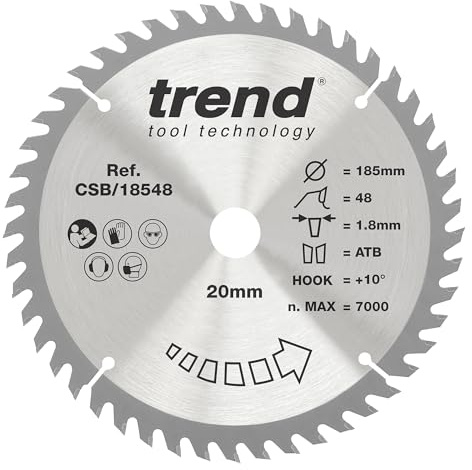 Trend Wood Cordless Circular Saw Blade, 185mm Diameter, 20mm Bore, 48 Teeth, 1.8mm Kerf, +10° Hook, TCT, Fine Finish, CSB/18548