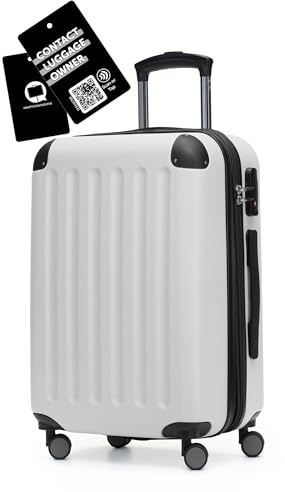 Hauptstadtkoffer Spree - Handgepäck, 55 x 36 x 21 cm + Digitaler Kofferanhänger, TSA, 4 Rollen, 42 Liter, Reisekoffer, Hartschalenkoffer, Rollkoffer, Bordgepäck Koffer, erweiterbar, Weiß