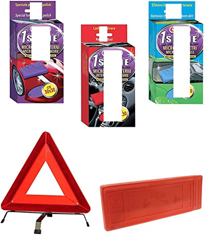 AUTOFORNITURE ITALIA Set di Panni in Microfibra 1SHINE MAFRA per Esterni, Interni E VETRI. in Regalo Triangolo di Emergenza Europeo.