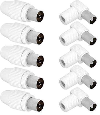 Tecbee TV Antennenstecker IEC Koaxial 5x Antennenbuchse 5x Winkelstecker Koaxialkabel Adapter Antennenkabel