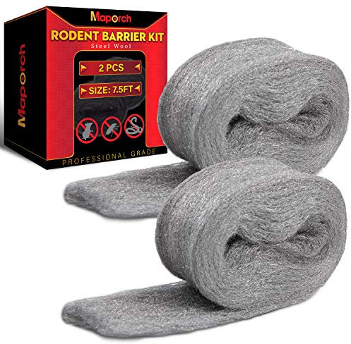 MaPorch Steel Wool & Wire Wool Barrier for Mice & Rats - 2-Pack 3.2in x 7.5ft - Gap Filler & Rat Deterrent Outdoor for Cleaning Rusty Tools, Blocks Holes, Cracks & Pipes