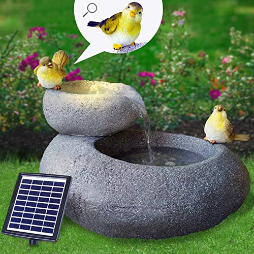 SOLAR GARTENBRUNNEN FELS-Schalen mit LED Licht Gartendeko Pumpe Polyresin