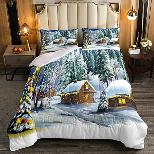 Set di biancheria da letto per albero di Natale con illustrazione natalizia Trapunta/trapunta per bambini ragazzi ragazze fiocchi di neve inverno in microfibra taglia unica
