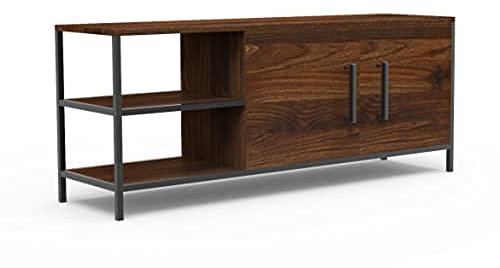 Novilla Mobile TV Mobiletto Basso per TV Fino 50, Montaggio facile, in Legno e Metallo con Stile Industriale, con 2 Ripiani con Altezza regolabili, 2 Fori Passacavi e 1 Armadietti, Marrone Vintage