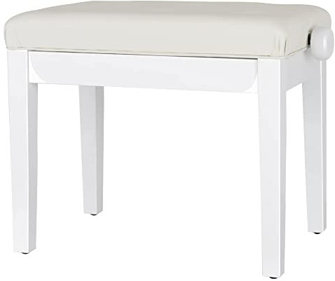 Classic Cantabile Pianobank Modell D - Hochwertige Pianobank - Weißes Polster aus Kunstleder mit Kapitonierung - Höhenverstellbar von 47,5-55,5 cm - 4-fache Kreuz-Mechanik - Weiß Hochglanz