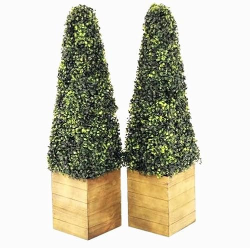 Monal 3ft Artificial Pyramid Cone Trees Indoor Outdoor Wall Door Decoration Potted Boxwood Plant Topiary Ornamental Tree 90cm (Pair of Artificial Tree)