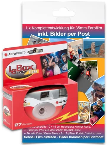 AgfaPhoto LeBox 400 27 Flash - Fotocamera usa e getta con evoluzione completa per fino a 27 foto a colori tramite postale