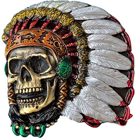 Gürtelschnalle mit indischem Totenkopf-Motiv, in Geschenkbox