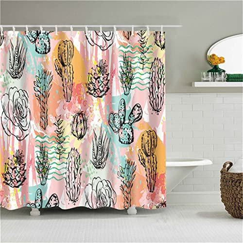 Duschvorhang für Eckdusche und Kleine Badewanne, Bad vorhang Textil aus Polyester Stoff Schimmelresistent Wasserabweisend und Waschbar, Sukkulente Pl300x180cmmit Duschvorhangringen Shower Curtains
