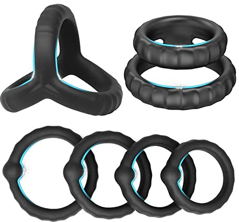 Silicone Penis Rings Cockrings, Solo Sexxy 6 Different Sizes Ultra Soft Cock Ring Set for Men Longer Lasting Erection, Adult Sex Toys for Men Couple Sexual Pleasure Enhancing Black