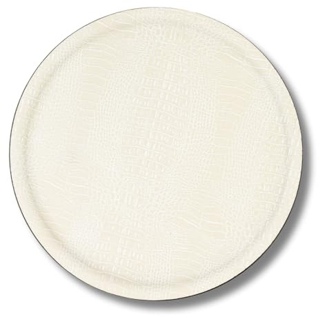 Platex - Plateau Limonadier Rond de Service Croco Blanc 36 cm - Fabrication Française - Plateau Design Décoratif pour La Table - Plateaux Élégants - Antidérapant , Plusieurs Coloris Disponibles