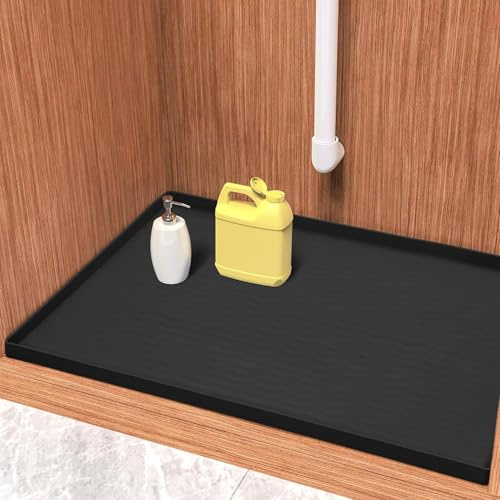 URMONA Protezione Sottolavello Silicone 55 x 86 cm, Tappetino Mobile Bagno | Rivestimento mobile, protezione ripiani, bordo contenitivo, silicone flessibile, pulizia rapida, base lettiera e casa (Nero)