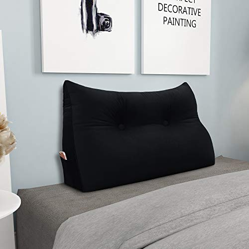 BNCKTRD Kopfende Großes Rückenkissen Bequemes Lesekissen und Rückenteil im Bett Rückenlehne Kopfkissen Langes XXL Kissen für Sofa, Couch, Wandkissen Polster Samt Schwarz 80cm