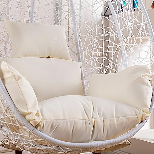Coussin pour Fauteuil Oeuf Suspendu, Imperméable Siège de Chaise Rembourrage pour Patio Jardin, Balançoire Panier Suspendu Coussin de Siege, avec Appui-tête et ficelles pour Attacher(Color:Off White)