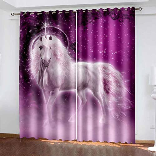 3D Kinderzimmer Verdunkelungsvorhänge Fantasy-Einhorn,3D-Gedruckte Vorhänge Wohnzimmer Bürovorhänge Energiesparende Geräuschreduzierende Kindergardinen 220(B) X215(H) cm - Vorhang Für Das Esszimmer