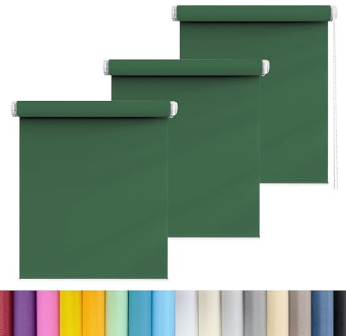 Verdunklungsrollo Fensterrollo 40 x 240 cm Blickdicht und Sonnenschutz Fensterdecor Sichtschutz-Rollo Inkl Montage-Teile, für Büro, Badezimmer, Dunkelgrün