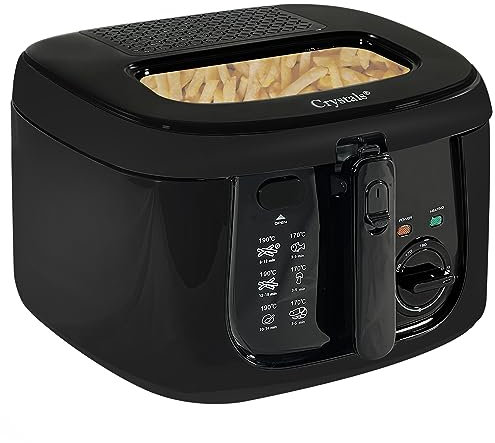 Crystals 1800W/2.5L Deep Fat Fryer, Deep Fryer Non-Stick Coating, Countertop & Internal Mesh Basket, Chip Fryer Easy Clean with Viewing Window, Safety Handle + Adjustable Temperature Controls - Black