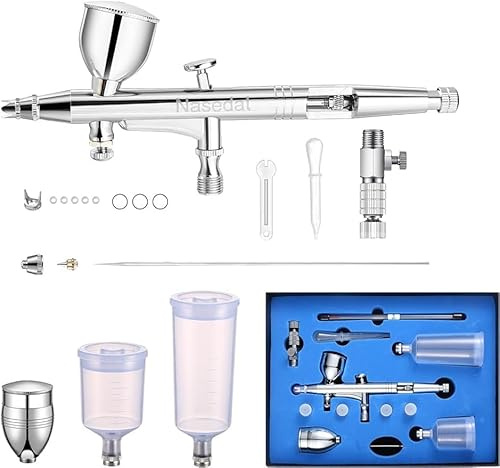 Nasedal Kit aerografo, pistola aerografo a doppia azione a gravità 5cc 13cc 20cc 40cc tazza fluida, ago 0,3 e 0,5 mm, set di pennelli ad aria convenienti per trucco nail art pittura modello