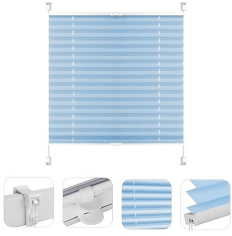 Plissee nach maß, 70 x 200 cm UV-Schutz Sonnenschutz, mit Klemmträger easyfix inkl. Befestigungsmaterial, für Fenster & Balkontür, Himmelblau