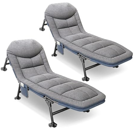 YUODIJIO Campingbett mit Matratze, 5-Fach Verstellbar RüCkenlehne, Karpfenliege Feldbett Klappbar XXL mit Seitentasche, bis 160kg, Campingliege Faltbar Leicht für Outdoor Camping Garten