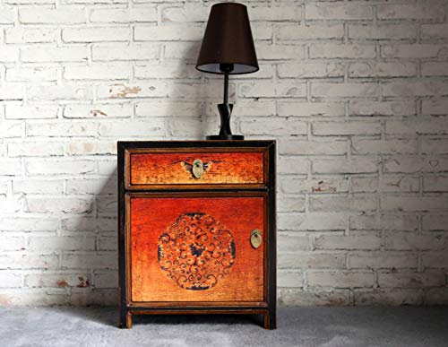 OPIUM OUTLET Furniture Bedside Table Bedside Table Bedside Cabinet Chest of Drawers Vintage Chinese Asian Oriental Hand Painted Wood Fully Assembled (35191-2_L)