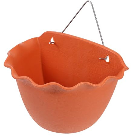 POPETPOP Wandhängender Vintage Blumentopf Im Retro-Stil Förmigem Haken Und Großem Rostfreiem Korb Für Balkon Garten Und Vertikales Pflanzenarrangement Tonfarben Für Sukkulenten Und Blumen