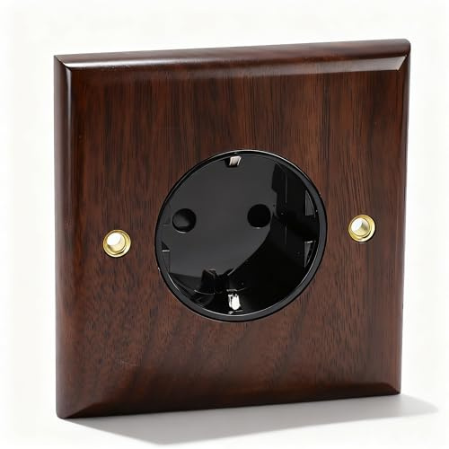 Prise murale 16 A 250 V en noyer noir, style rétro classique, panneau en bois massif avec interrupteur, idéale pour les pièces humides et les salles de bain