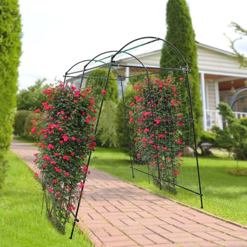 Gurken Rankhilfe Pflanzenhalter Garten Spalier für Pflanzen Klettern, Rankhilfen für Kletterpflanzen, Pflanzenstütze für Gurken, Erbsen, Rosen, Zucchini, Tomaten, 1,15 x 1,83 x 2,3 m, Schwarz