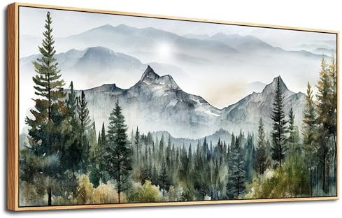 MHARTK66 Cadre Decoration Murale Bois, Moderne Impression sur Toile, 50x100 cm Grand Tableau Decoration Murale Chambre Forêt Aquarelle, Décoration de Salon Bureau Salle De Bain Maison Décorations