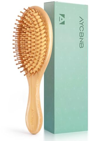 AYCBNB Large Bamboo Hair Brush for Hair Growth&Dandruff Removal,Natural Bristles Paddle Detangler Hair Brush for Massaging Scalp,for Women & Men Kids, for All Hair Types,for Curly Thick Straight Hair