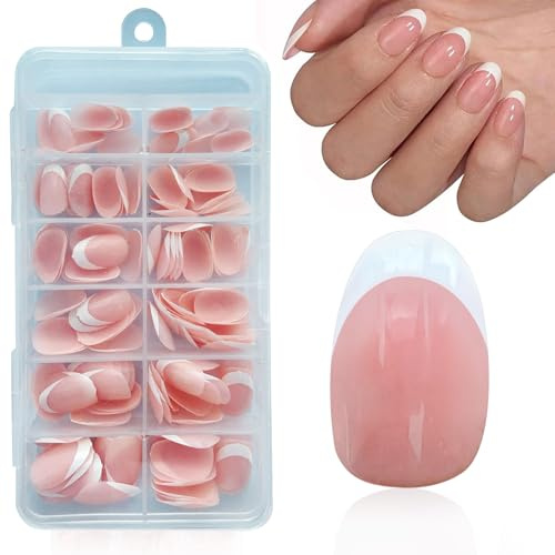 SanFangyue French Press On Nails Short Almond, 168pc Full Cover Nageltips Kurz für Gelnägel, Fingernägel Fake Nails mit Kleber Acryl Nagel Tips Nägel Zum Aufkleben (White Short French)
