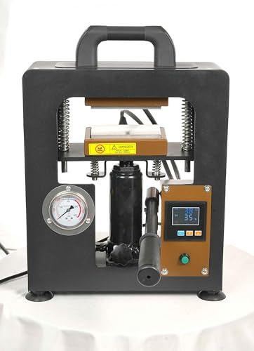 Fyearfly Máquina de prensado en caliente hidráulica manual, 10T doble placa de calefacción,de colofonia con indicador de manómetro, máquina de prensa de calor para camisetas（Área de impresión6 x 12cm）