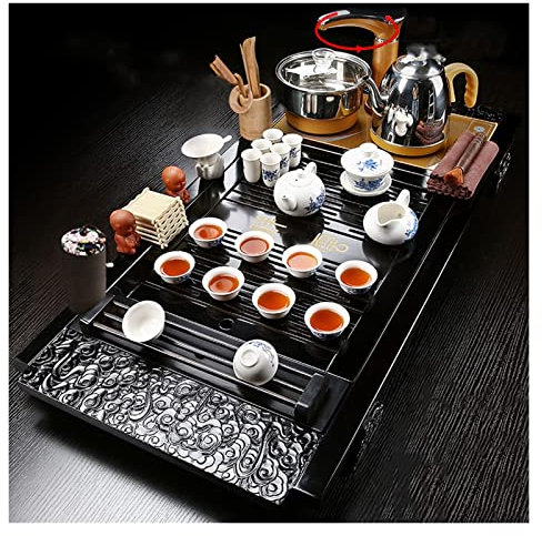 WOTZOV Set da tè Automatico, Set da tè Kung Fu, Vassoio da tè Cinese, Vassoio da tè Creativo in Legno massello, Set da tè Tavolino da caffè Semplice, Servizio da tè co,Style-2