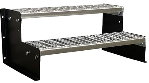 SRM Design 2 Stufen Standtreppe Wangentreppe Gitterrosttreppe Außentreppe Industrietreppe Modell 2 anthrazit 18 cm Stufenhöhe, 80 cm Breite, 36 cm Höhe ohne Geländer