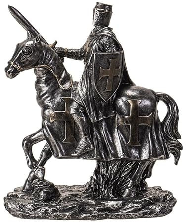 Pacific Giftware Medieval Knight on Horseback with Sword and Shield Figurine Detailed Decor Piece Medieval Armor and Cross Emblems Gifts and Tabletop or Office Desk for Home 8 Inches