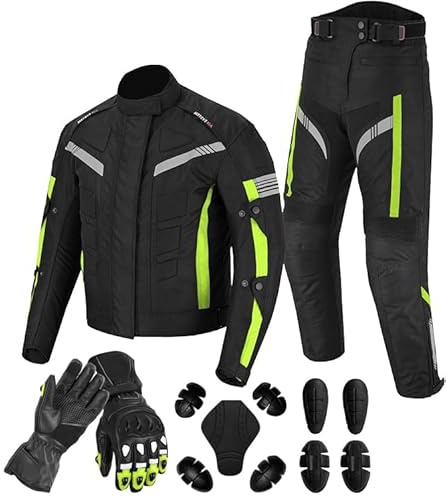 Vaster Moto Motorradanzug für Herren, wasserdichte Motorradjacke mit Hose und Handschuhen, Motorradanzug mit Cordura-Rüstung, abnehmbare Rüstung, grün, S