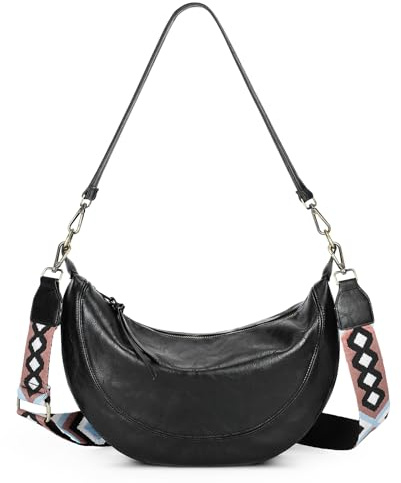 VINBAGGE Crossbody Bag Damen Umhängetasche Schultertasche Bauchtasche Moon Bag Halbmond Handtasche Frauen Tasche mit Verstellbarer Schultergurt(Schwarz)
