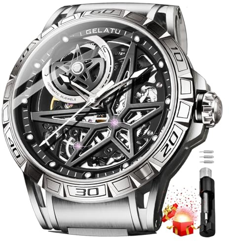 OLEVS Relojes automáticos para hombre, diseño de esqueleto binario, galaxia, cuerda automática, mecánico, original, reloj de pulsera para hombre, Negro -