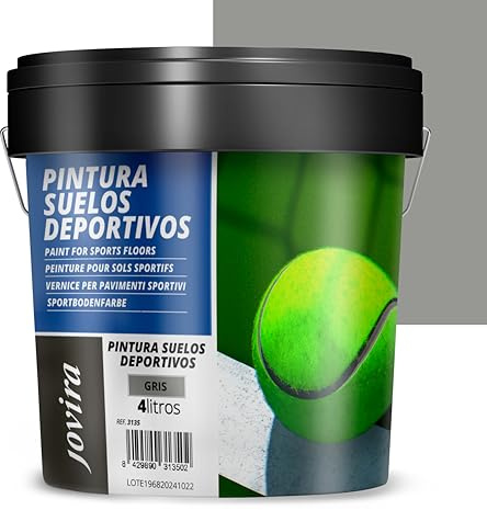 JOVIRA PINTURAS Pintura para Suelos Deportivos. Pistas de tenis, frontón, futbol sala, baloncesto, etc, en hormigón, asfalto y cemento. (4 Litros, Gris) A-19E