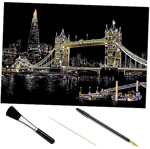 STOBOK 1satz Nachtansicht Scratch Painting Kit Mit Tower Bridge Und Werkzeugen Für Kreative Kunstprojekte Kratzer Goldener Stift Und Pinsel