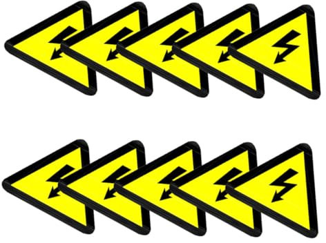 ULTECHNOVO 10pcs Electric Shock Sign Sticker Electric Fene Wire Caution Tape for Electrical Panel Triangle Adhesive Safety Decals Reflective Tape
