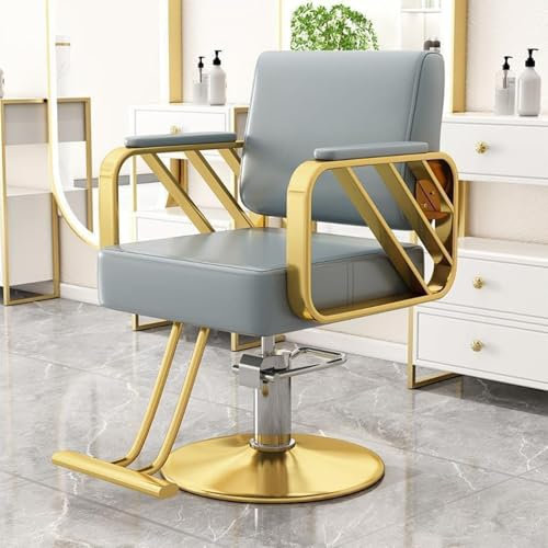 Professionelle Salonstühle für Haarstylisten, hydraulische Pumpe, Friseurstuhl mit 360-Grad-Drehung, Friseurstuhl mit Spa-Beauty-Ausrüstung für Haarstylisten, Blau mit goldenem Chassis
