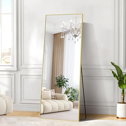 WOLIBEER Großer Ganzkörperspiegel 165x60 cm, Ganzkörperspiegel mit Aluminium Rahmen Goldenem Rechteckiger Wandspiegel Standspiegel, Spiegel für Schlafzimmer Wohnzimmer Ankleidezimmer Flur