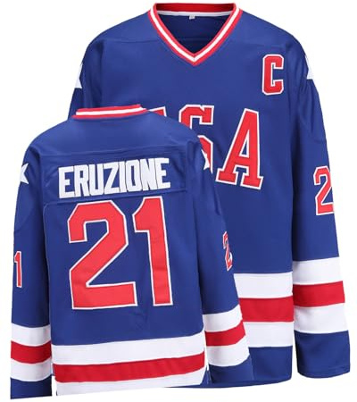 PRIMITAS Youth Hockey Jersey of USA 1980 Olympic Team Jerseys #21 Mike Eruzione Stitched Letters and Numbers Blue S-L