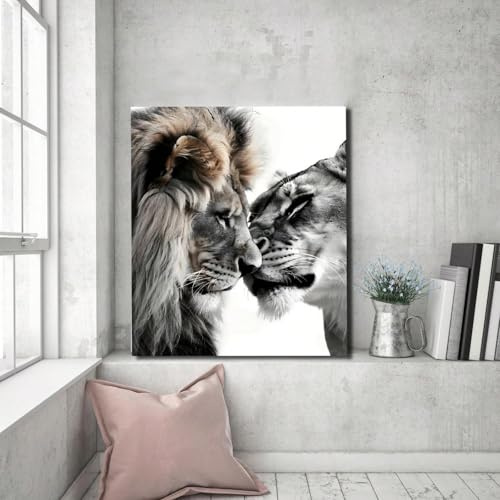 IHHGNB Leone e leonessa, stampe su tela, quadri di animali in bianco e nero, stampe astratte, dipinti murali di animali selvatici, 70x100 cm (28x39 pollici) senza cornice
